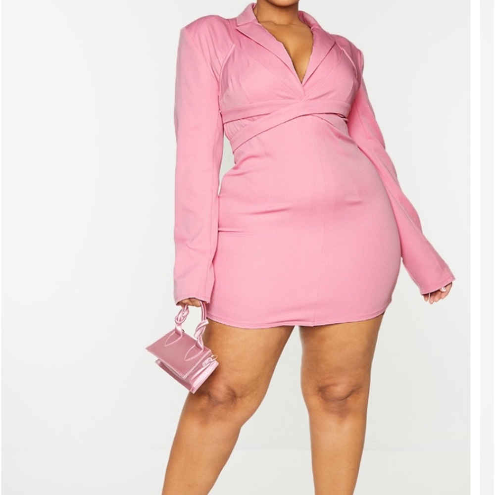 Plus Pink Layered Wrap around Blazer Dress